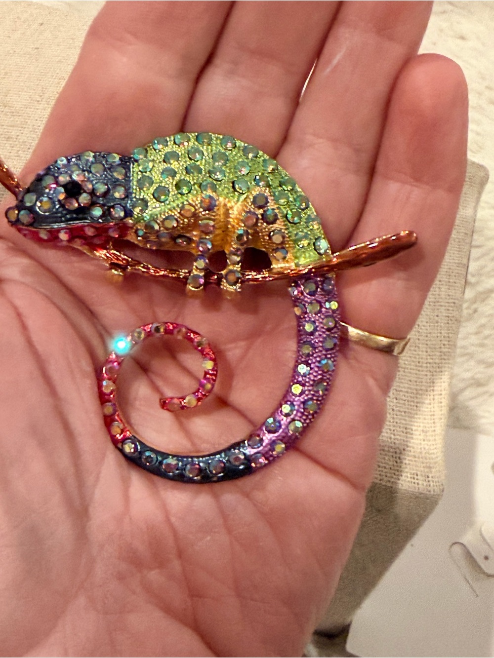 Multicolor Jeweled Chameleon Brooch with Colorful Sparkle Accents